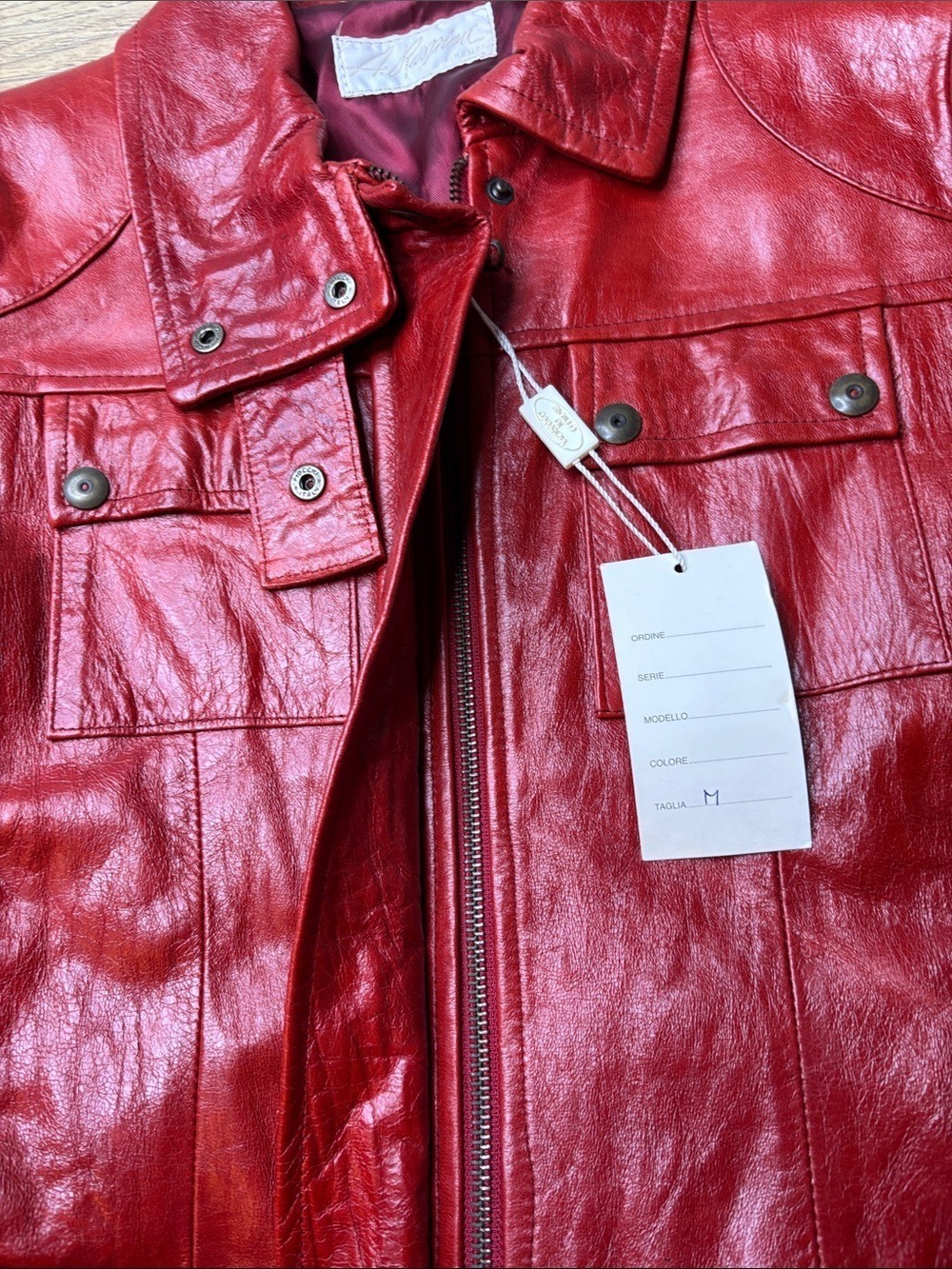 A. Raspini Vera Pelle Red Leather Belted Utility Jacket Size Medium NWT - Picture 6 of 12